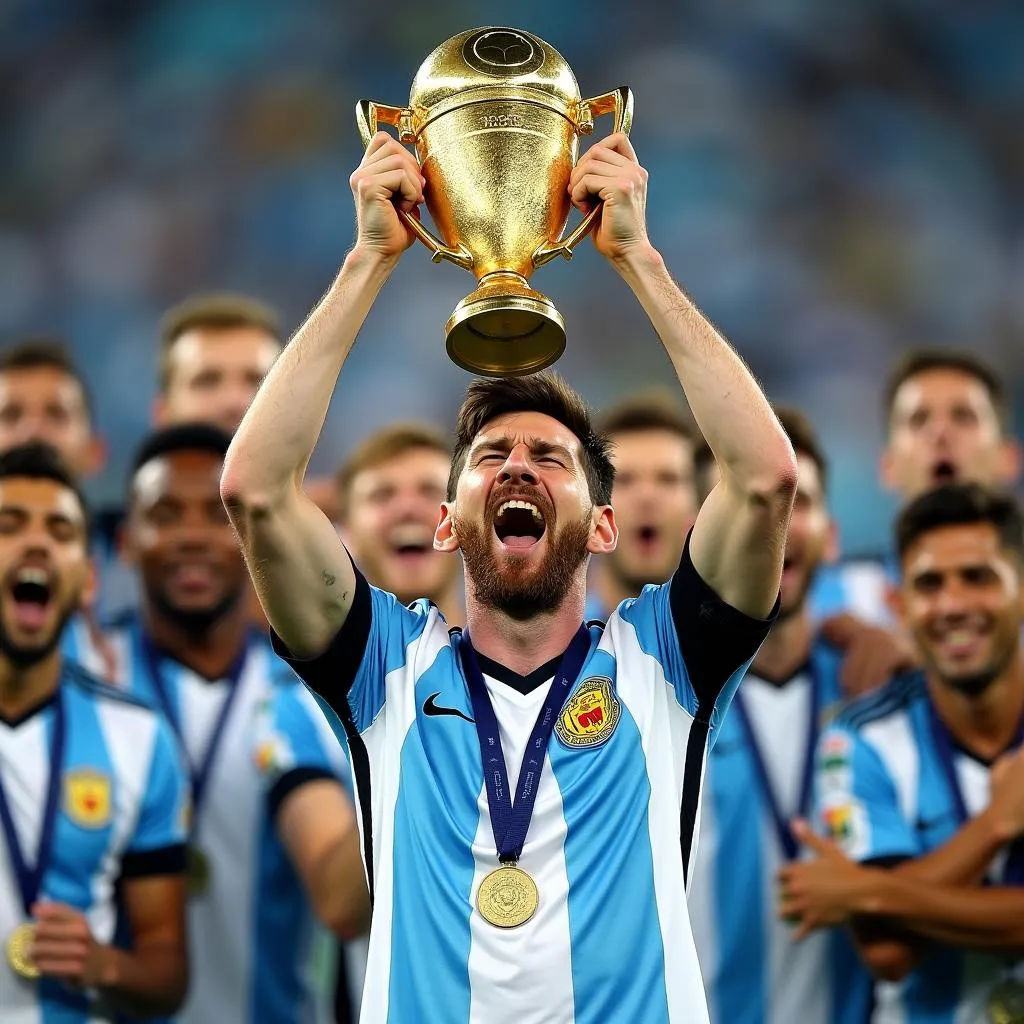 Lionel Messi nâng cao chiếc cúp Copa America trong niềm vui khôn xiết