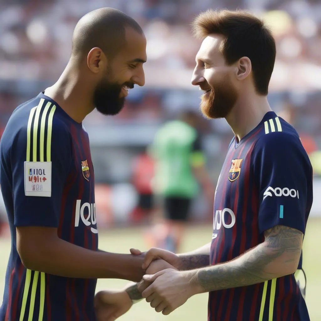 Lucas Moura và Messi trao đổi áo