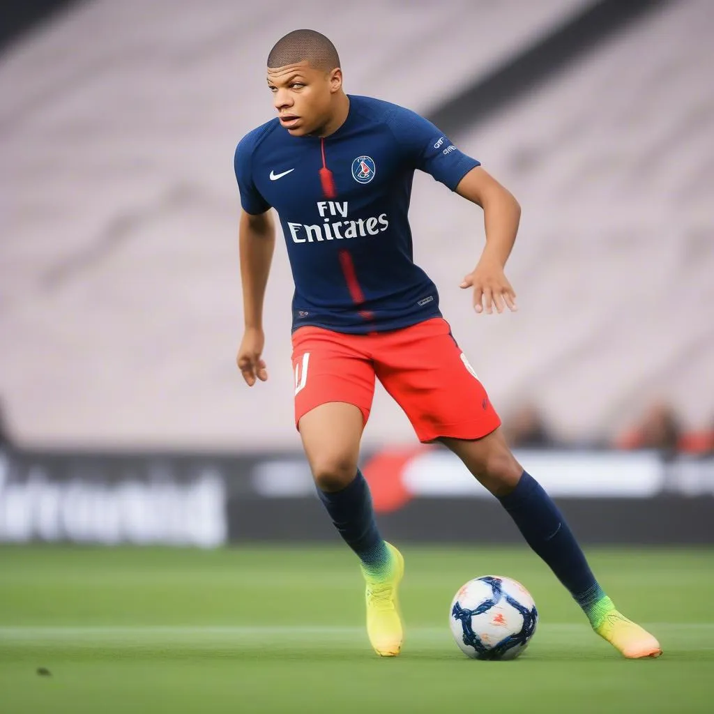 Kylian Mbappe dribbling past defenders, showcasing his incredible speed and agility