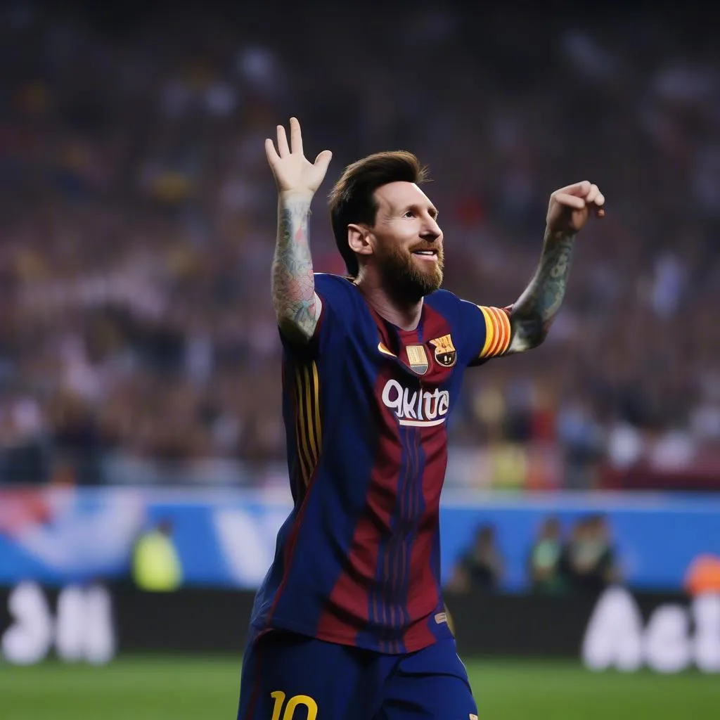 Messi celebrates after scoring a goal against Athletic Bilbao on February 26, 2017, as he takes the lead in the La Liga top scorer race for the 2016-2017 season.