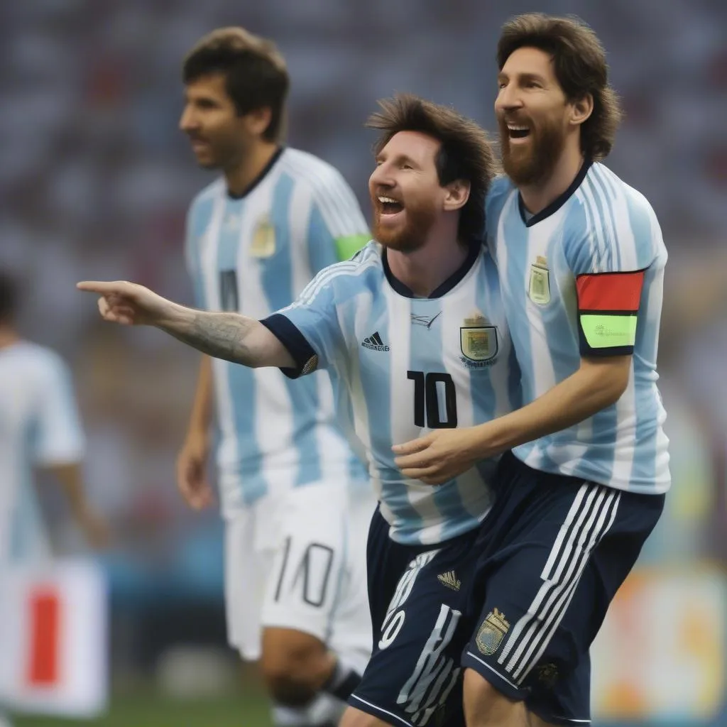 Messi và Aimar trong màu áo Argentina