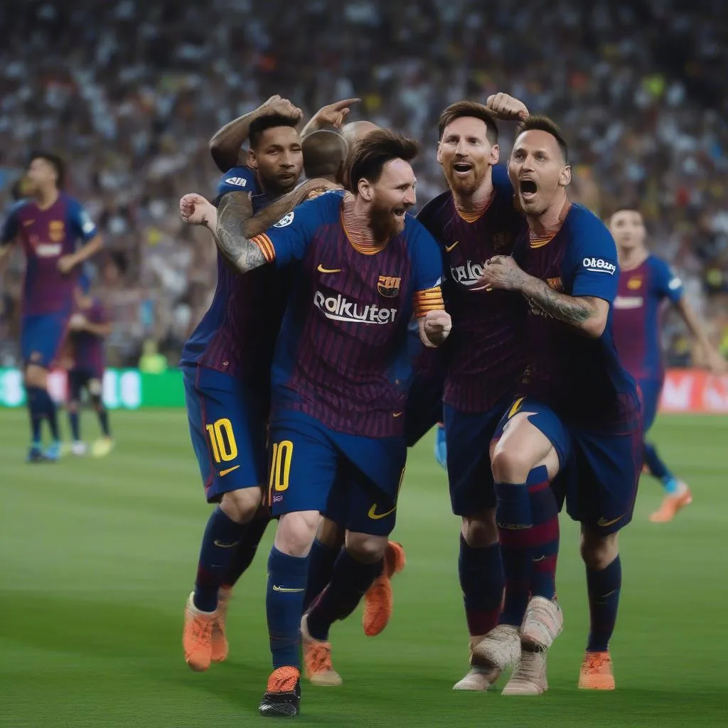 Messi ăn mừng bàn thắng cùng đồng đội