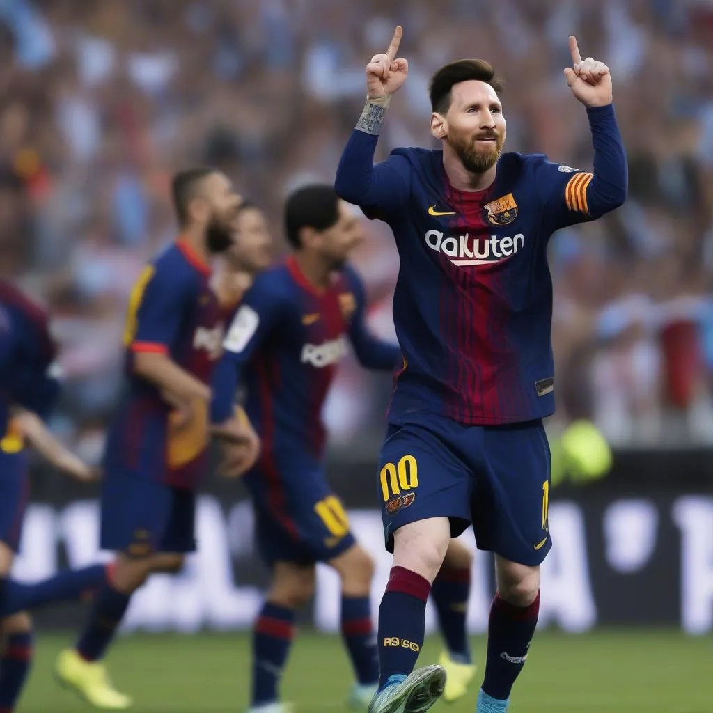 Messi ăn mừng bàn thắng với các đồng đội