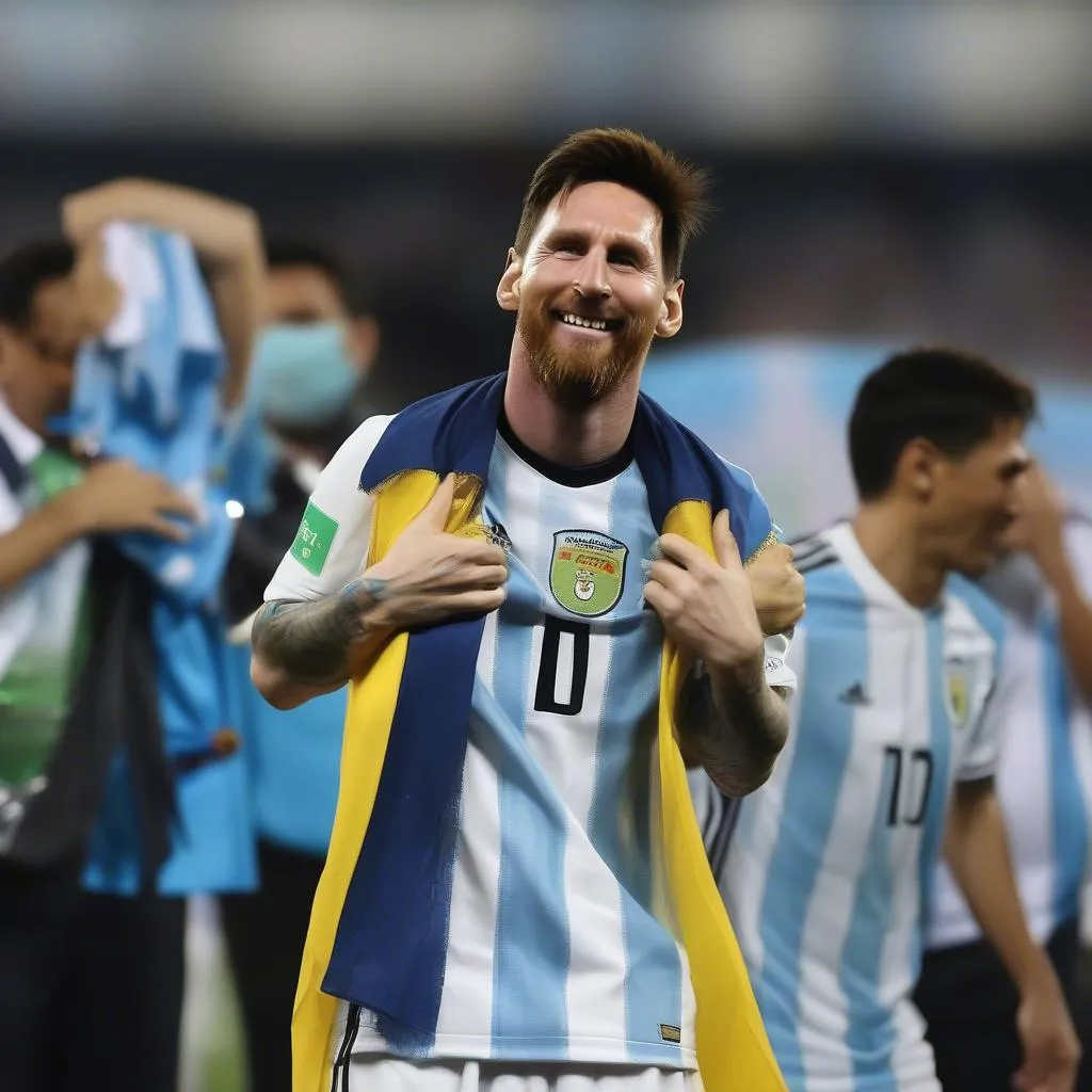 Messi ăn mừng khóc với cờ vua Copa America