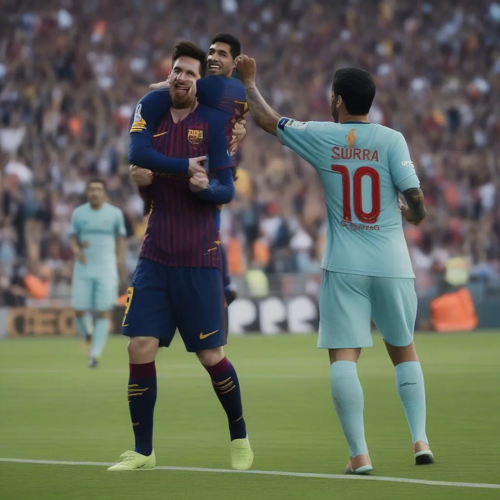 Messi and Suarez celebrating