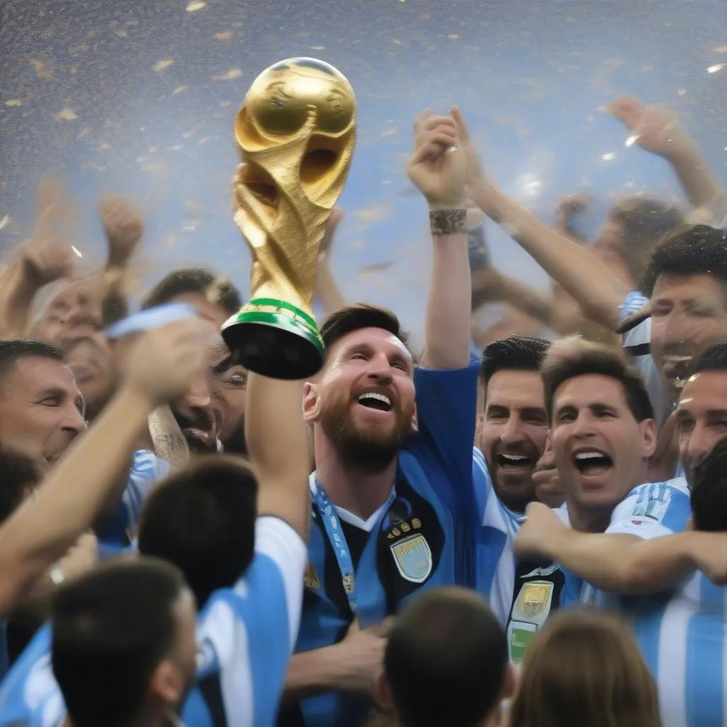 Messi and Argentina celebrating after winning the World Cup