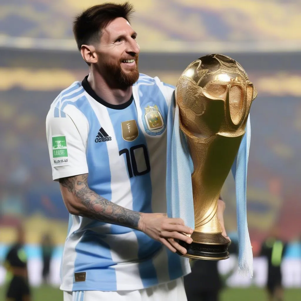 Lionel Messi nâng cao chiếc cúp Copa America 2021