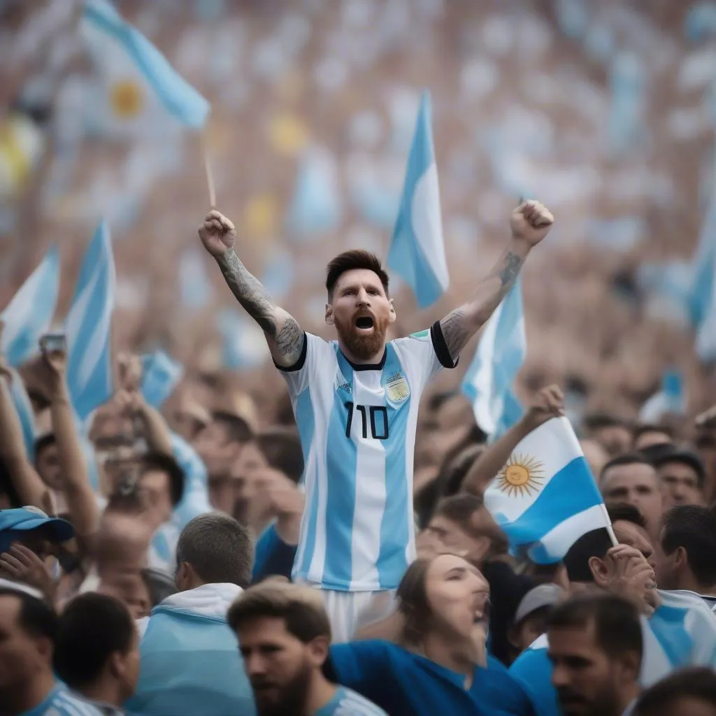 Hình ảnh người hâm mộ Argentina cổ vũ cho Messi tại World Cup 2018