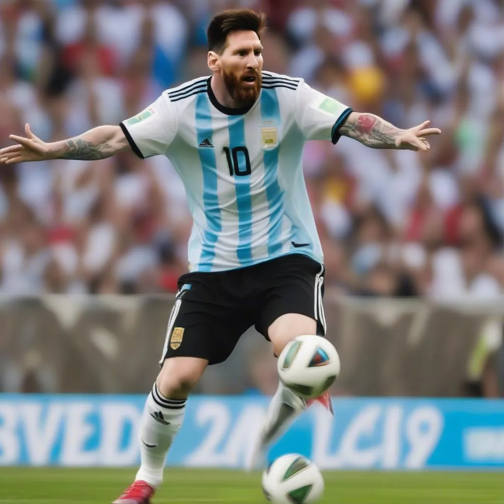 Lionel Messi leading the Argentina team in a World Cup match