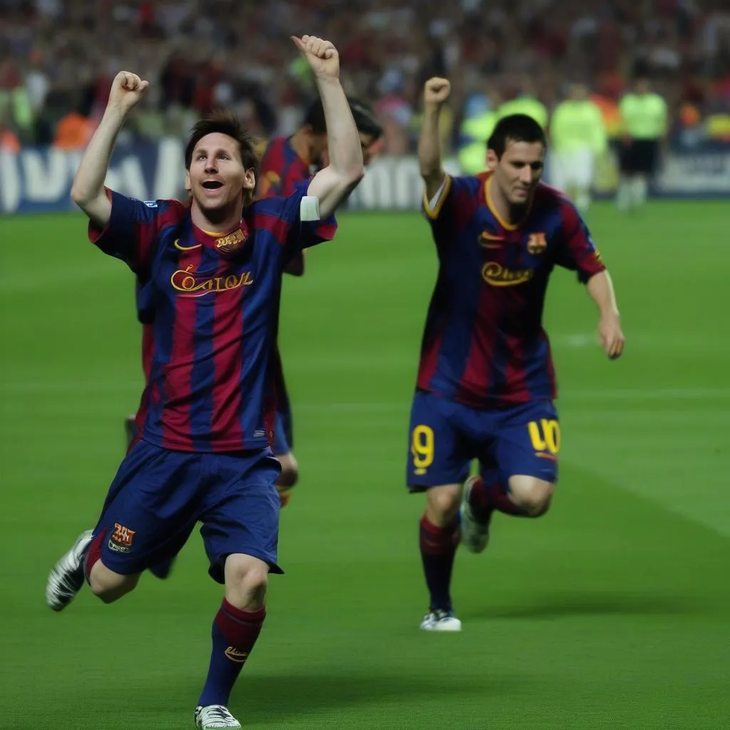 Lionel Messi celebrating a goal for Barcelona during the 2009 Champions League final