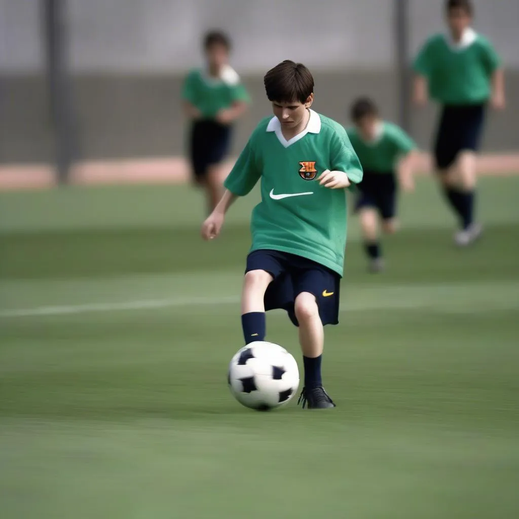 Lionel Messi training with his teammates at Barcelona's academy