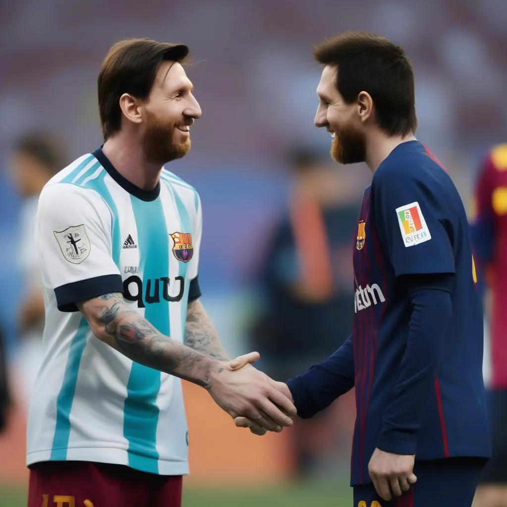 Messi bắt tay đồng nghiệp