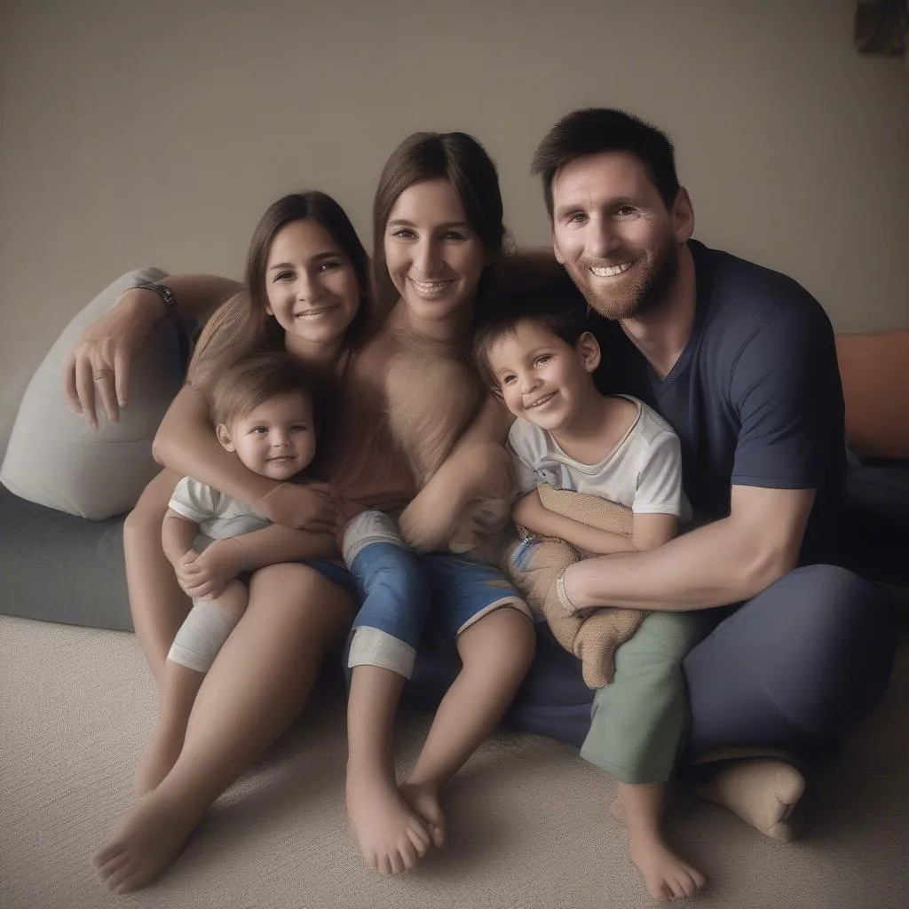 Lionel Messi with his wife and children