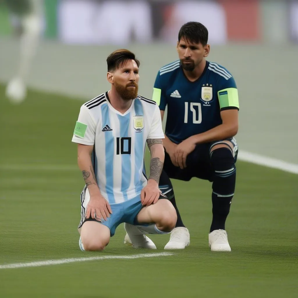 Hình ảnh Messi với vẻ mặt buồn bã khi khoác áo đội tuyển quốc gia Argentina