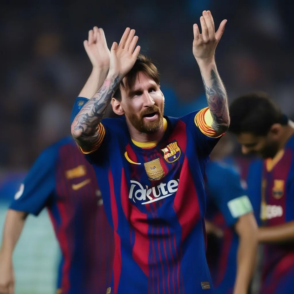 Messi thể hiện cảm xúc sau trận đấu C1