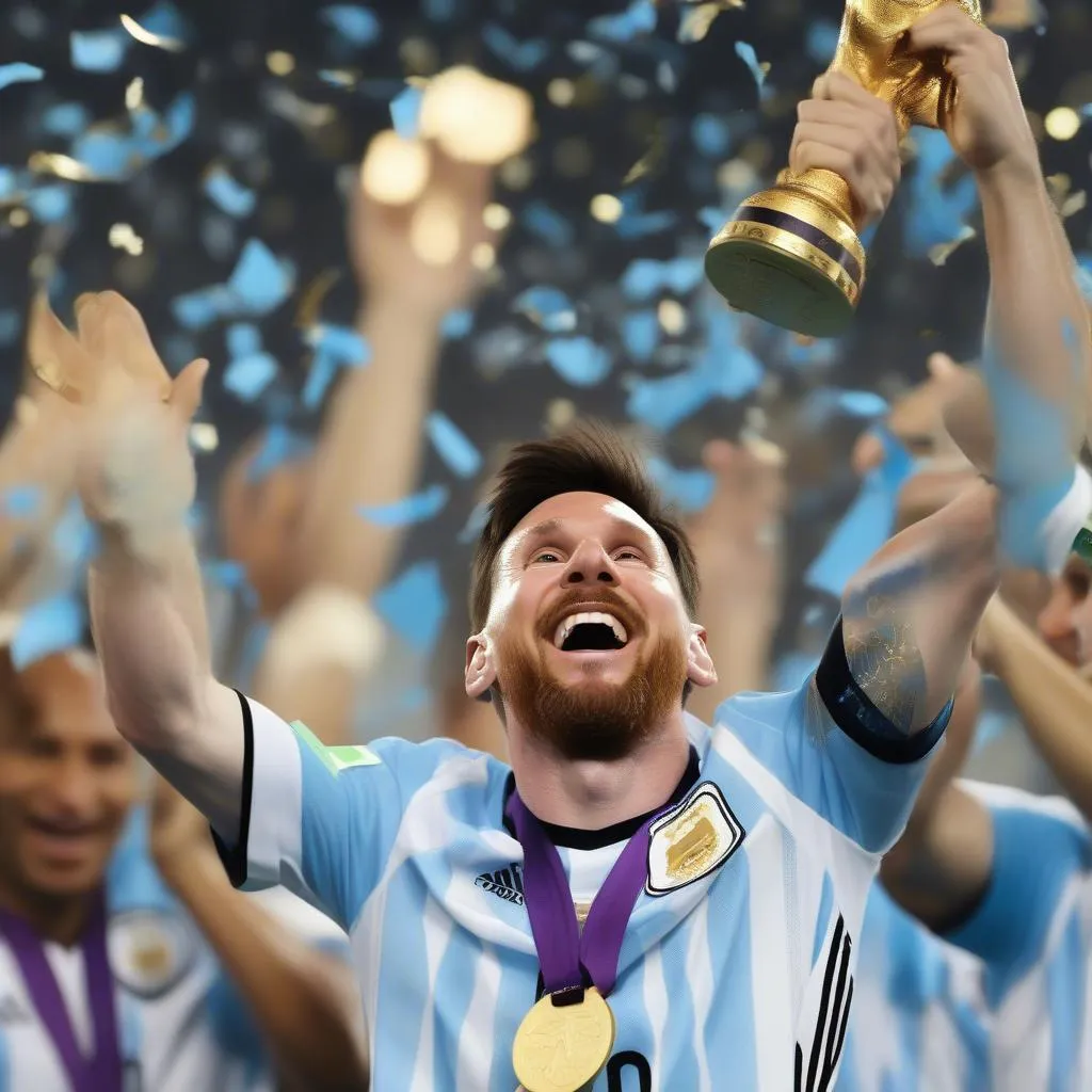 Lionel Messi celebrating with the Argentina team