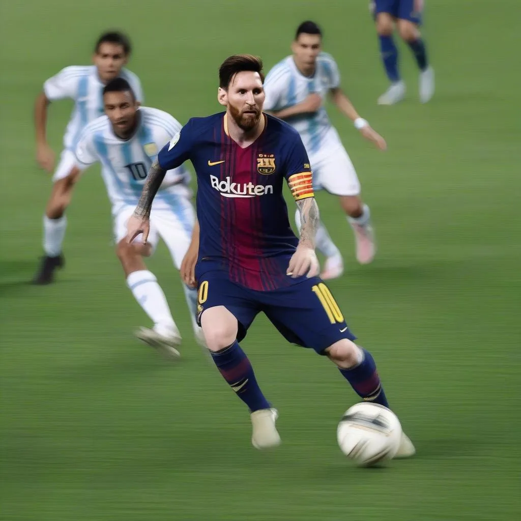 Messi chơi bóng trên sân cỏ