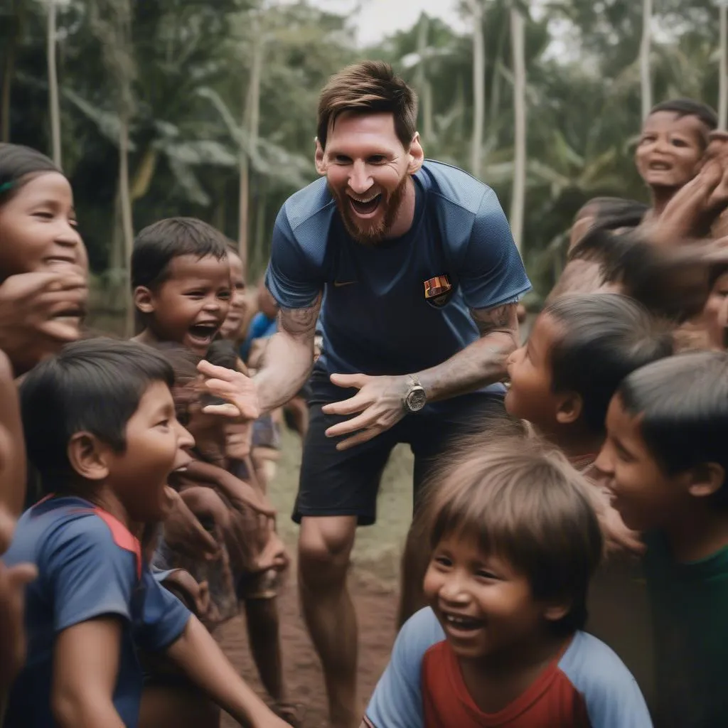 Messi chơi bóng với trẻ em Amazon