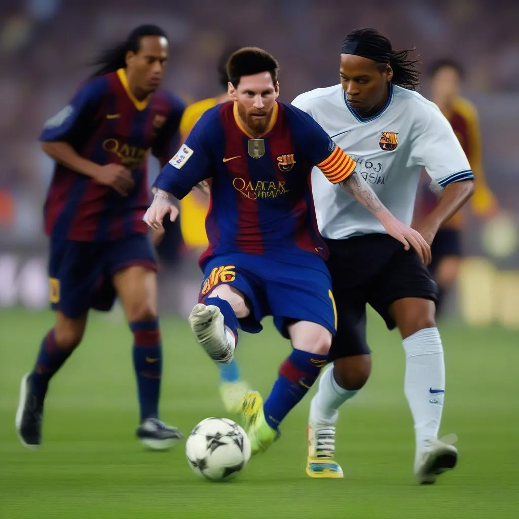 Messi chạy bóng qua Ronaldinho