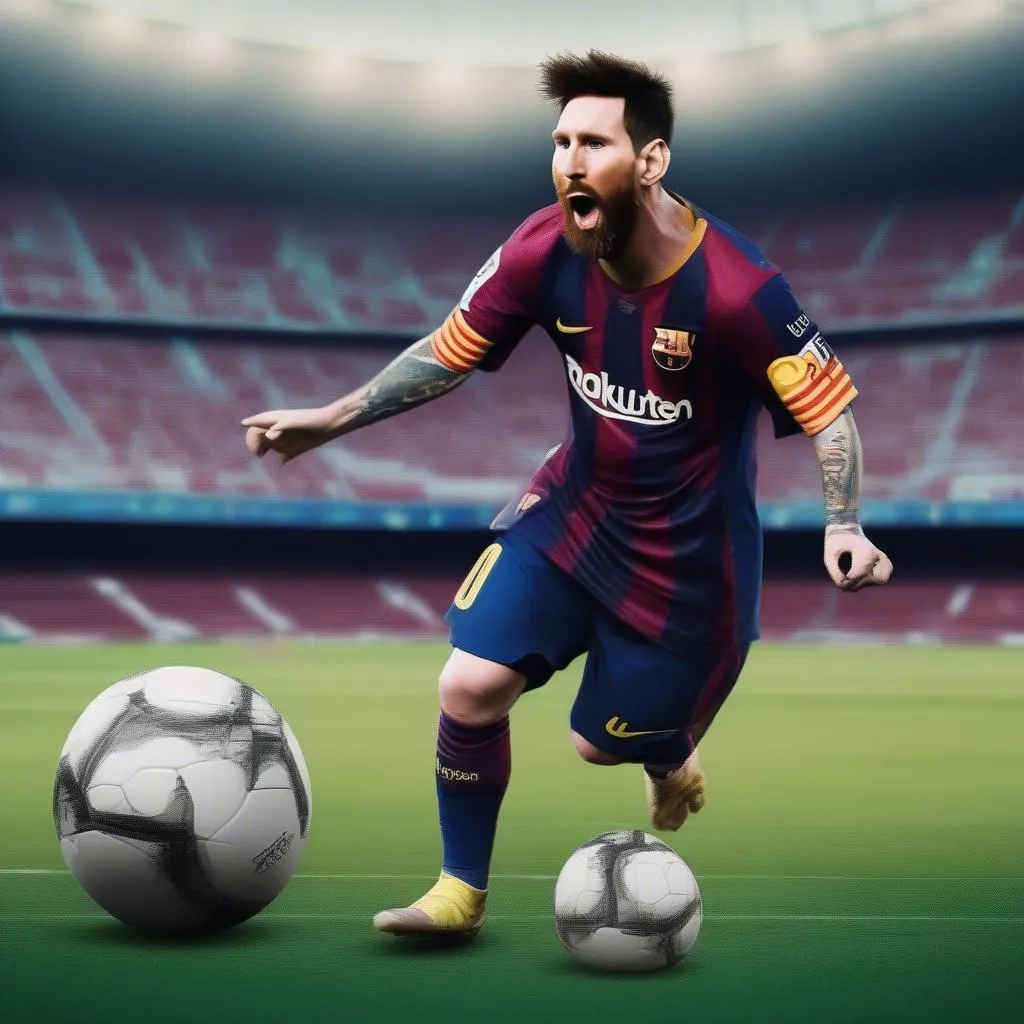 Hình ảnh chế hài Messi đá bóng đáy pên