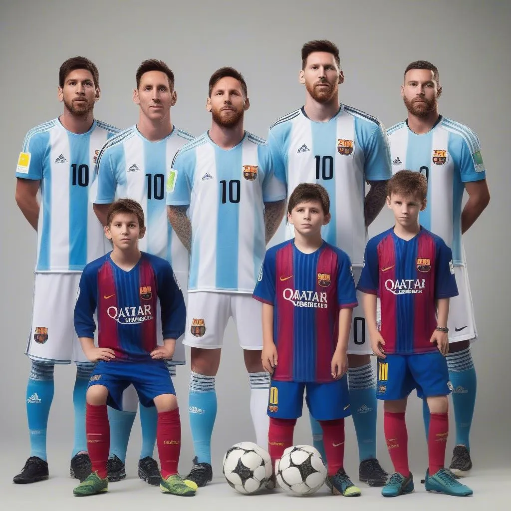 Lionel Messi bên cạnh các cầu thủ khác