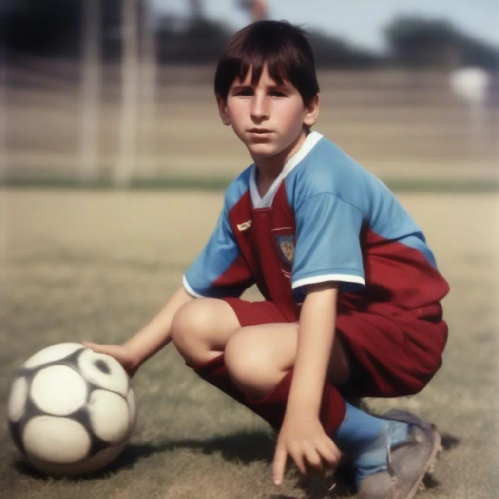 Lionel Messi as a child playing football