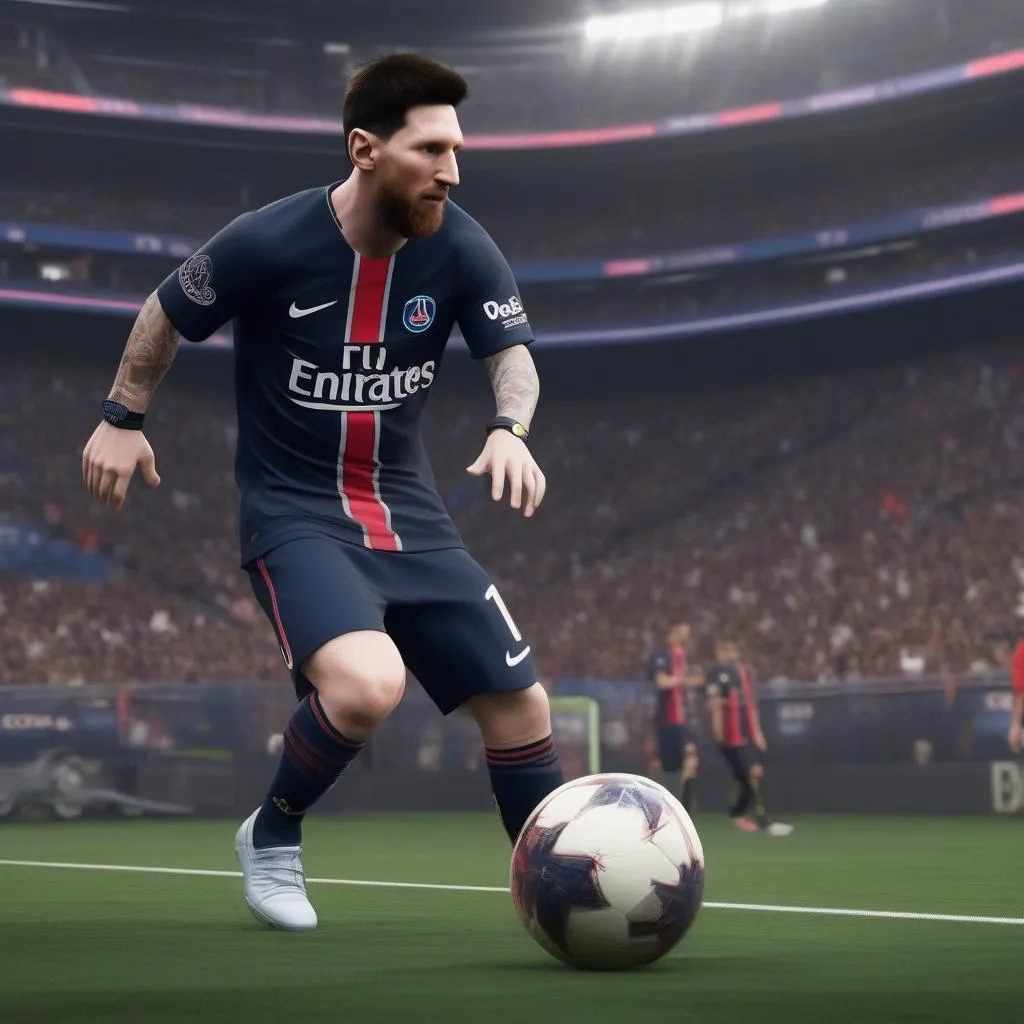 messi chơi bóng trong game