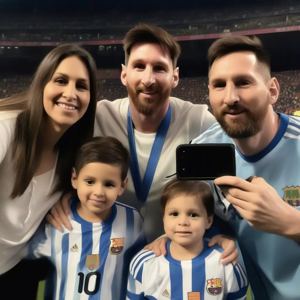 chụp ảnh gia đình cùng messi