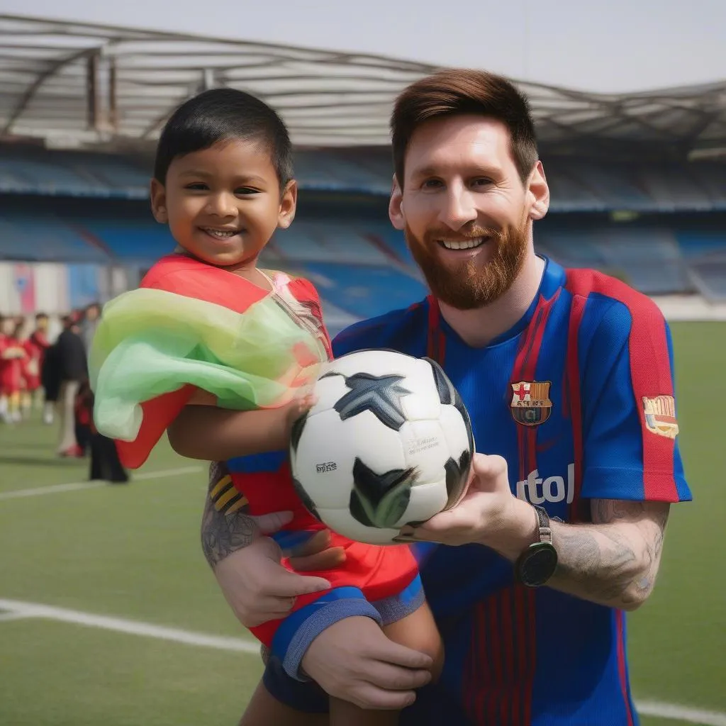 Messi chụp ảnh với fan