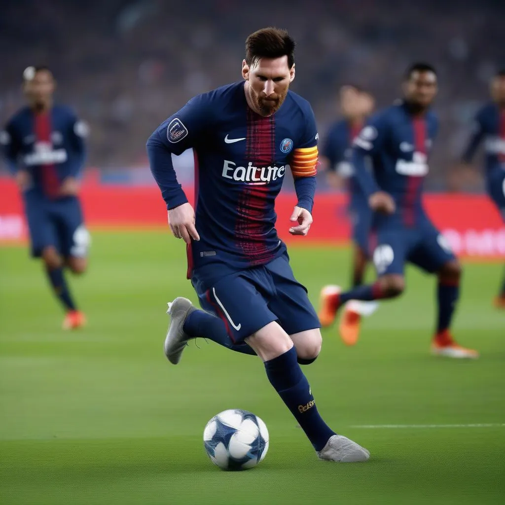 Messi đi bóng qua hàng hậu vệ