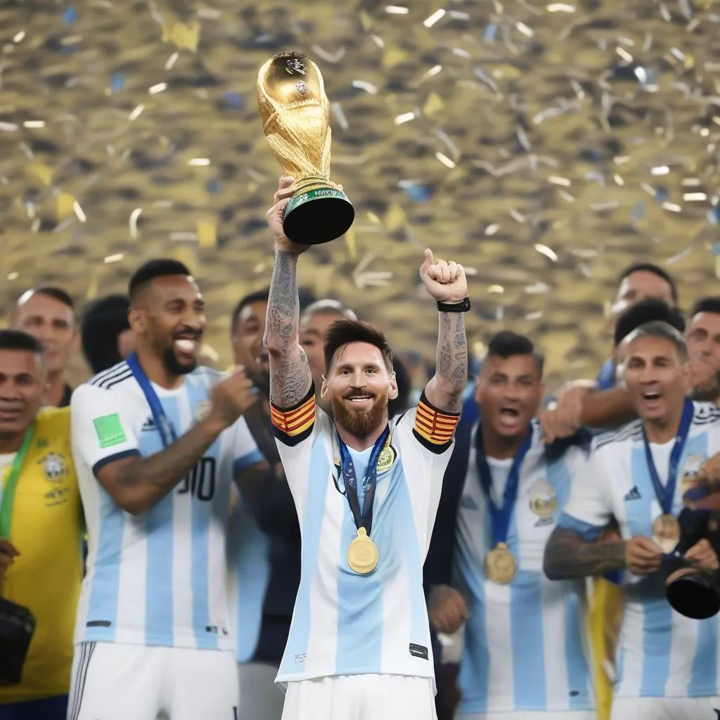 Lionel Messi nâng cao chiếc cúp Copa America 2021