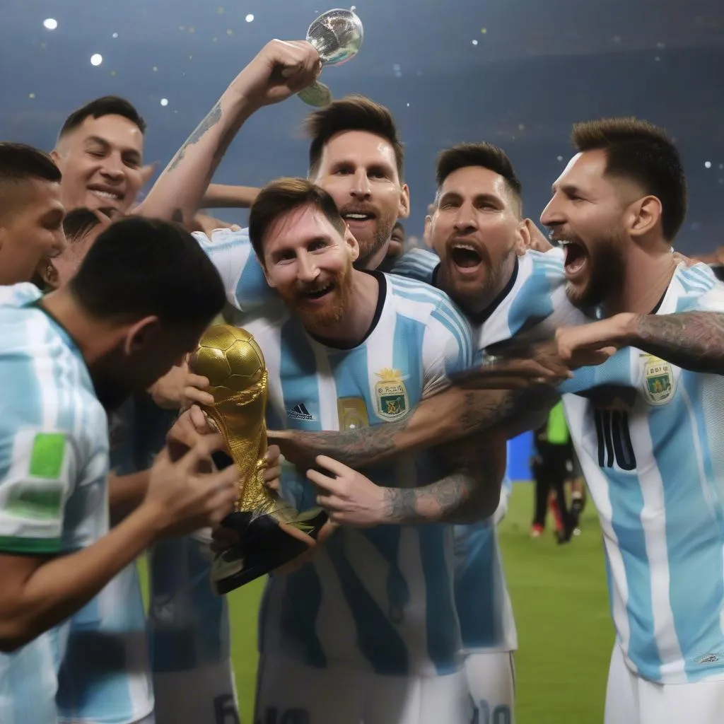 Messi cùng đồng đội Argentina