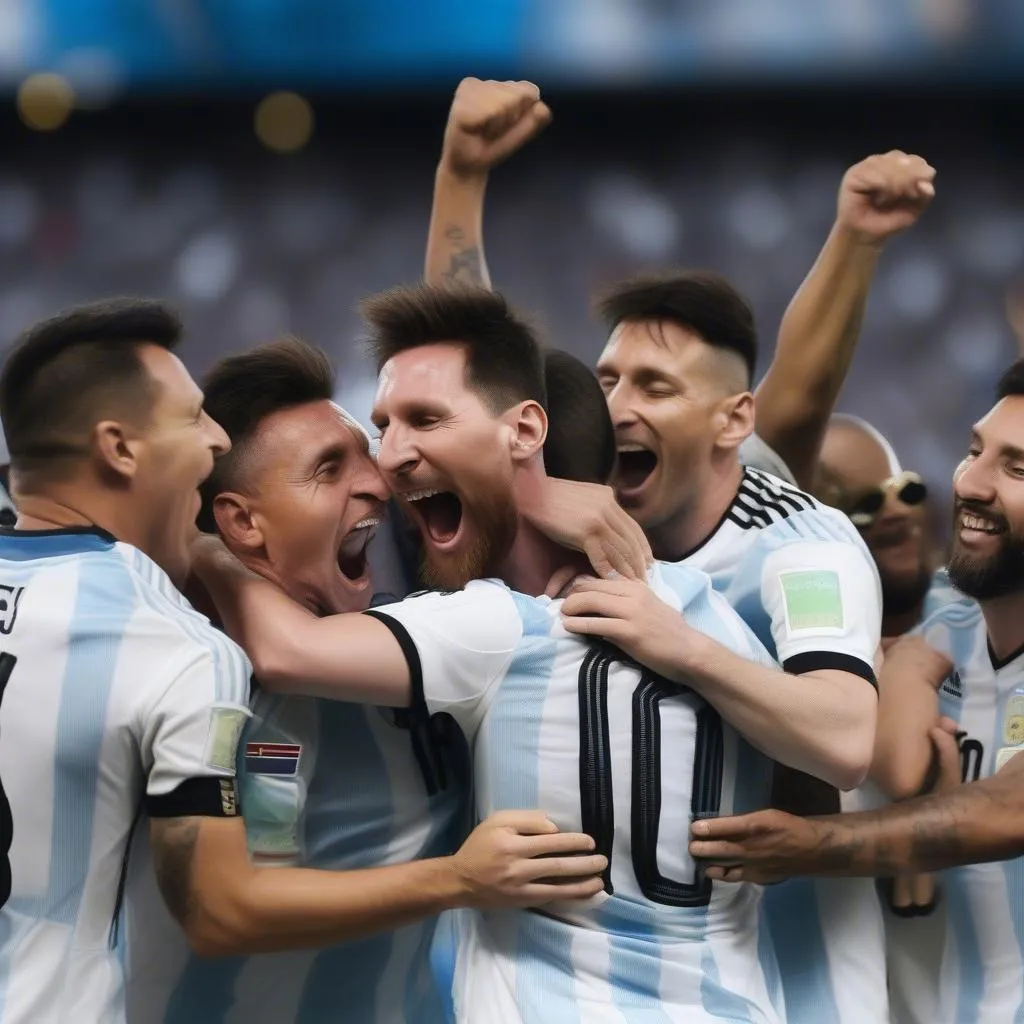 Messi cùng đồng đội Argentina ăn mừng chiến thắng