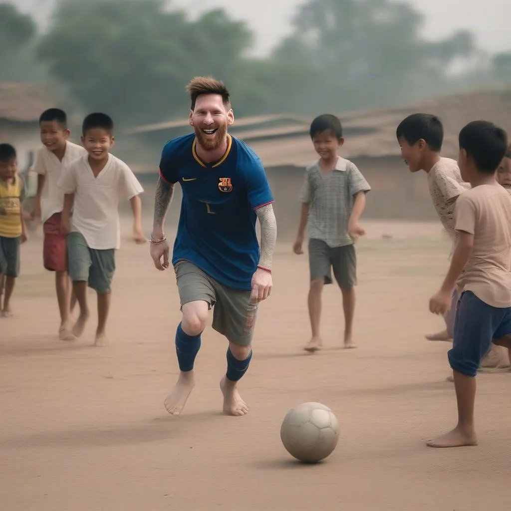 Messi đá bóng cùng trẻ em