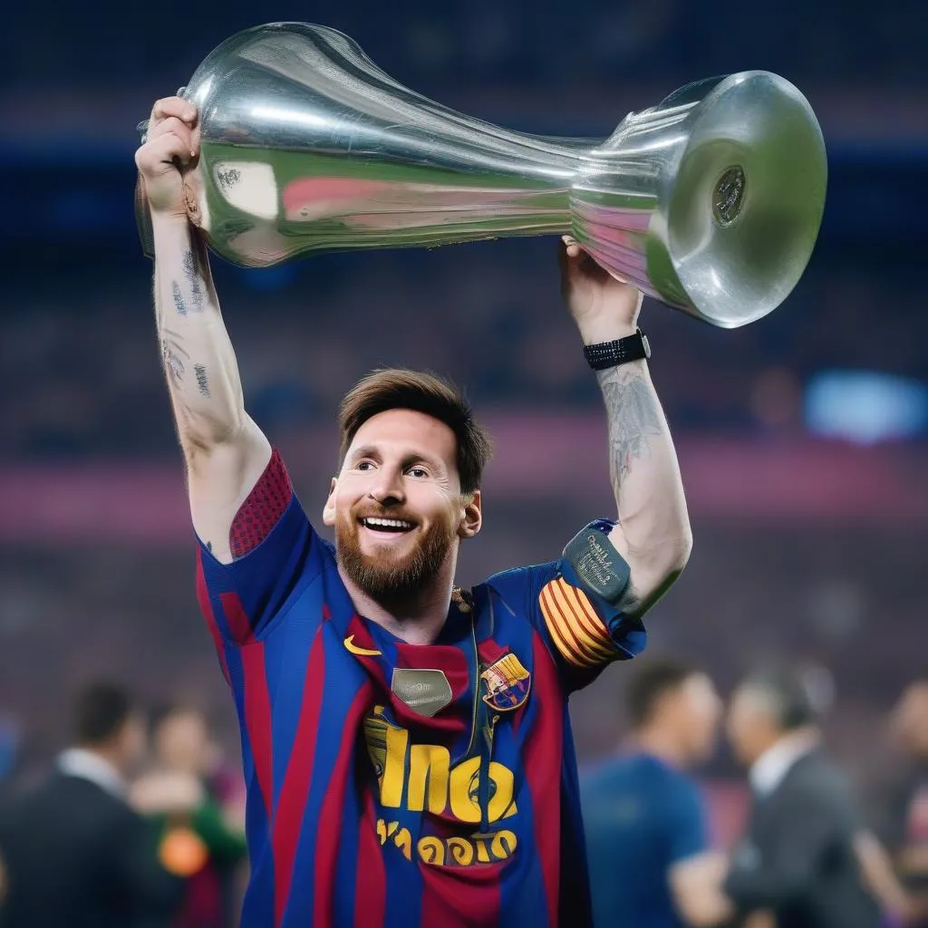 Lionel Messi nâng cao cúp Champions League