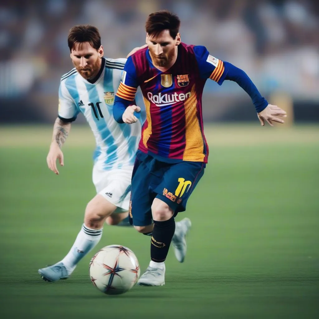 Messi đi bóng qua đối thủ