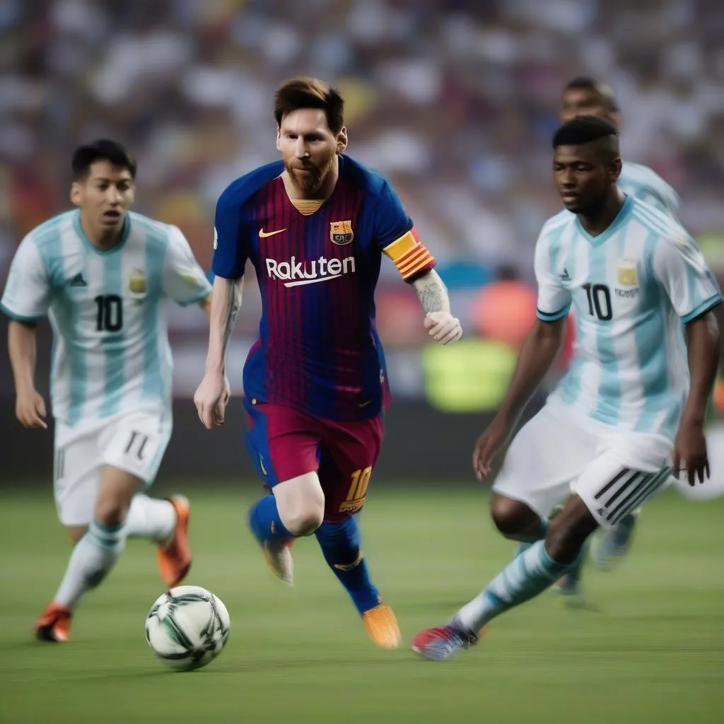 Messi đi bóng qua hàng hậu vệ của đối bạn