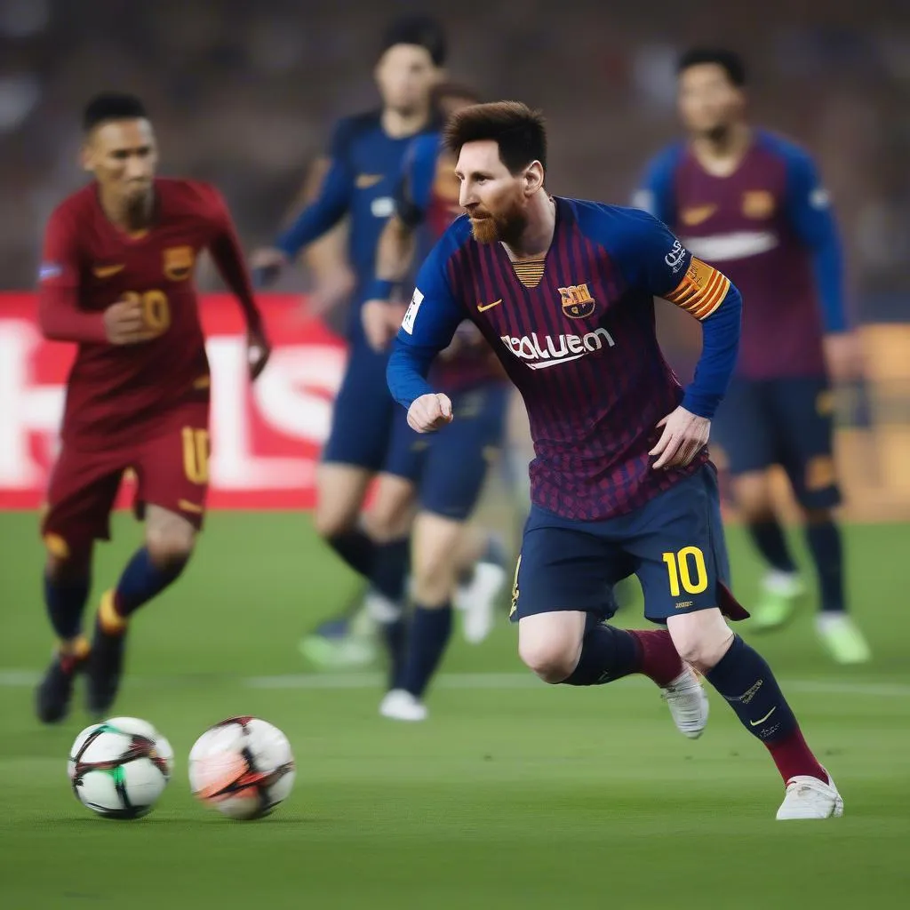 Messi đi bóng qua hàng loạt cầu thủ