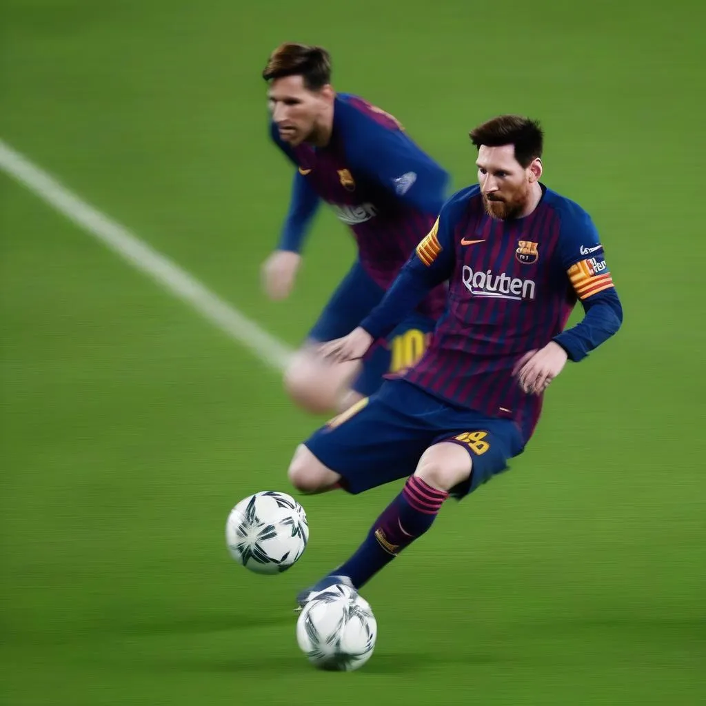 Messi đi bóng qua hậu vệ