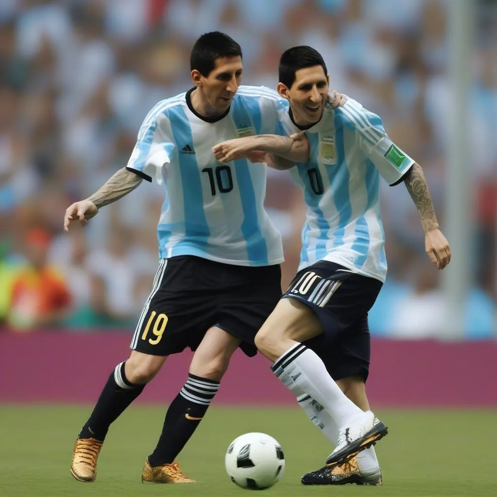 Hình ảnh Messi và Di Maria cùng nhau thi đấu cho Argentina