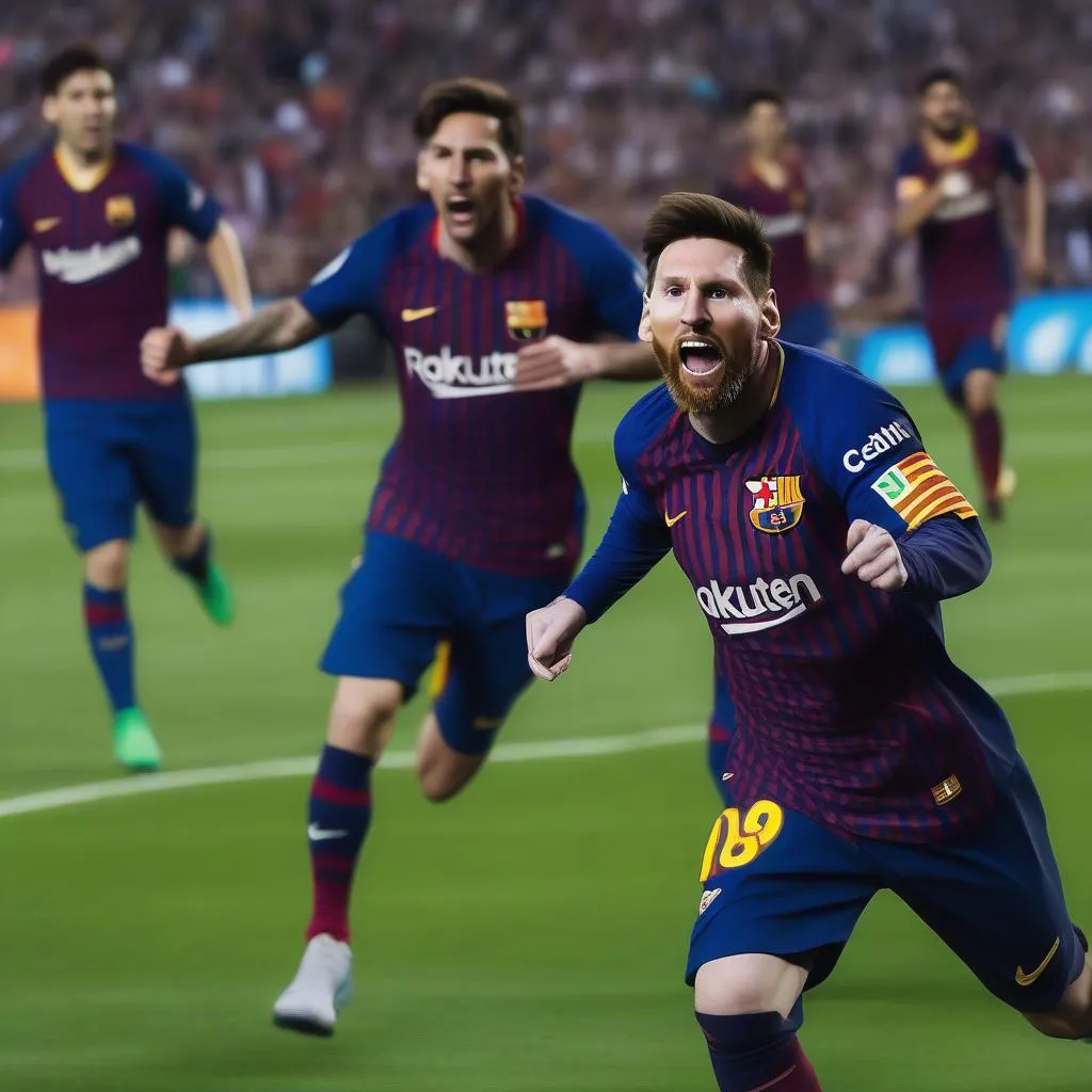 Lionel Messi tỏa sáng với 2 bàn thắng, dẫn dắt Barca chiến thắng tối qua. Hình ảnh thể hiện sự nhiệt huyết của Messi khi thi đấu