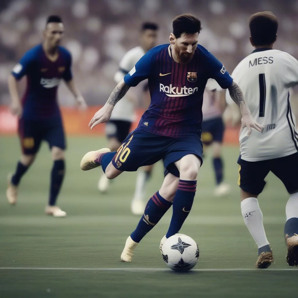 Leo Messi rê bóng trong trận đấu