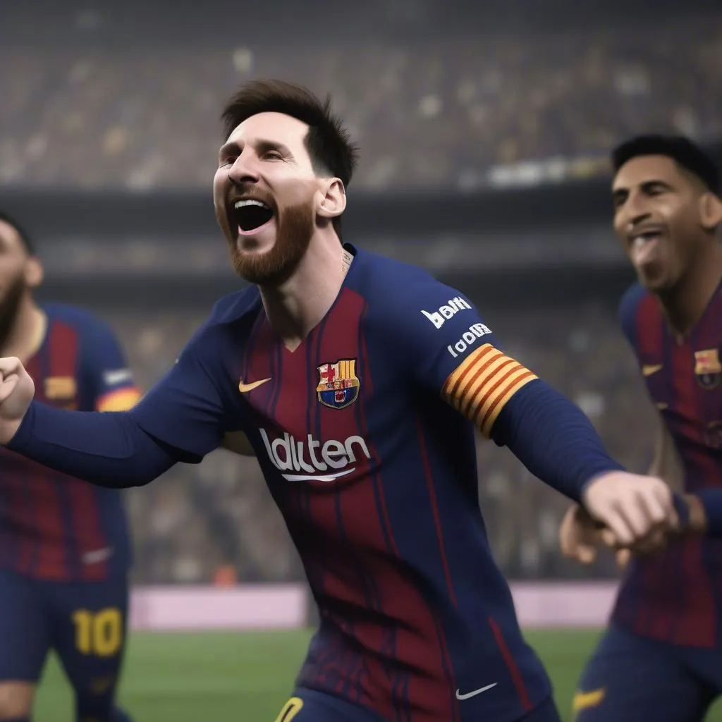 Messi celebrating a goal in FM19