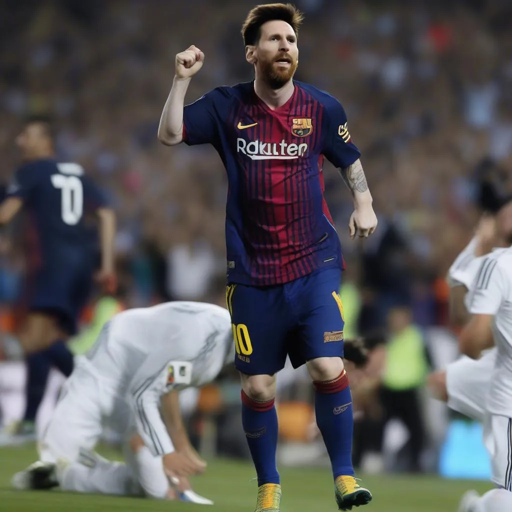 Lionel Messi ghi bàn quyết định ấn định tỷ số 2-1 trong trận đấu với Real Madrid