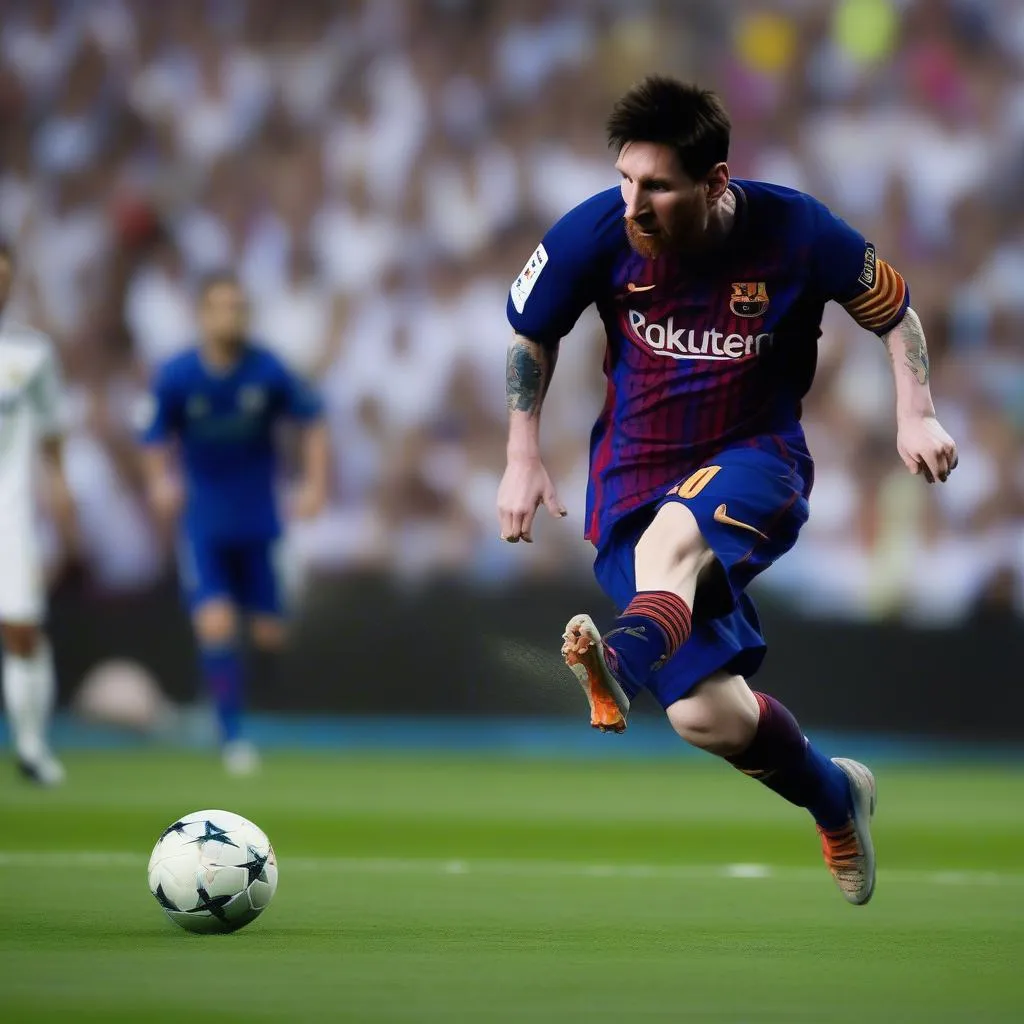 Lionel Messi ghi bàn bằng đầu gối tuyệt đẹp trong trận đấu với Real Madrid