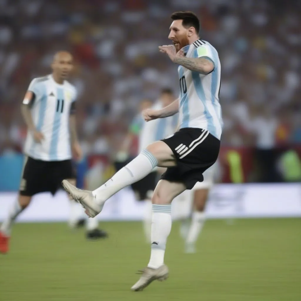 Hình ảnh Messi ghi bàn cho đội tuyển quốc gia Argentina, một khoảnh khắc đáng nhớ