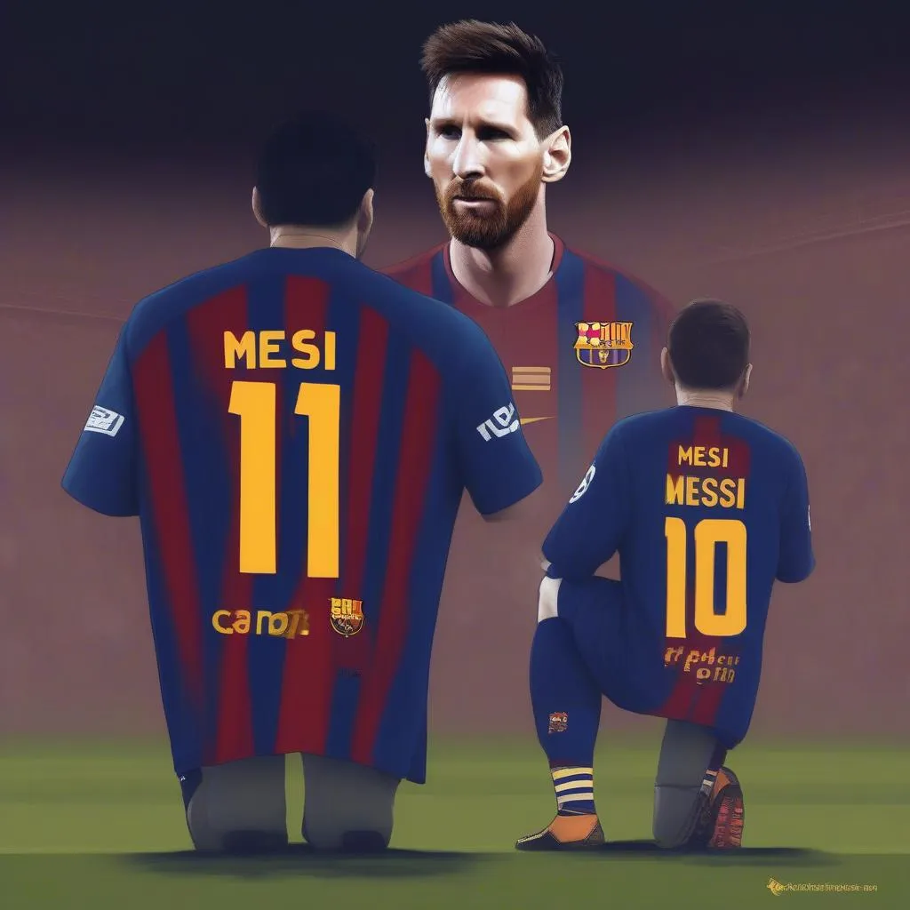 Hình ảnh Messi trong trang phục thi đấu của Barcelona, thể hiện sự tiếc nuối khi anh giải nghệ