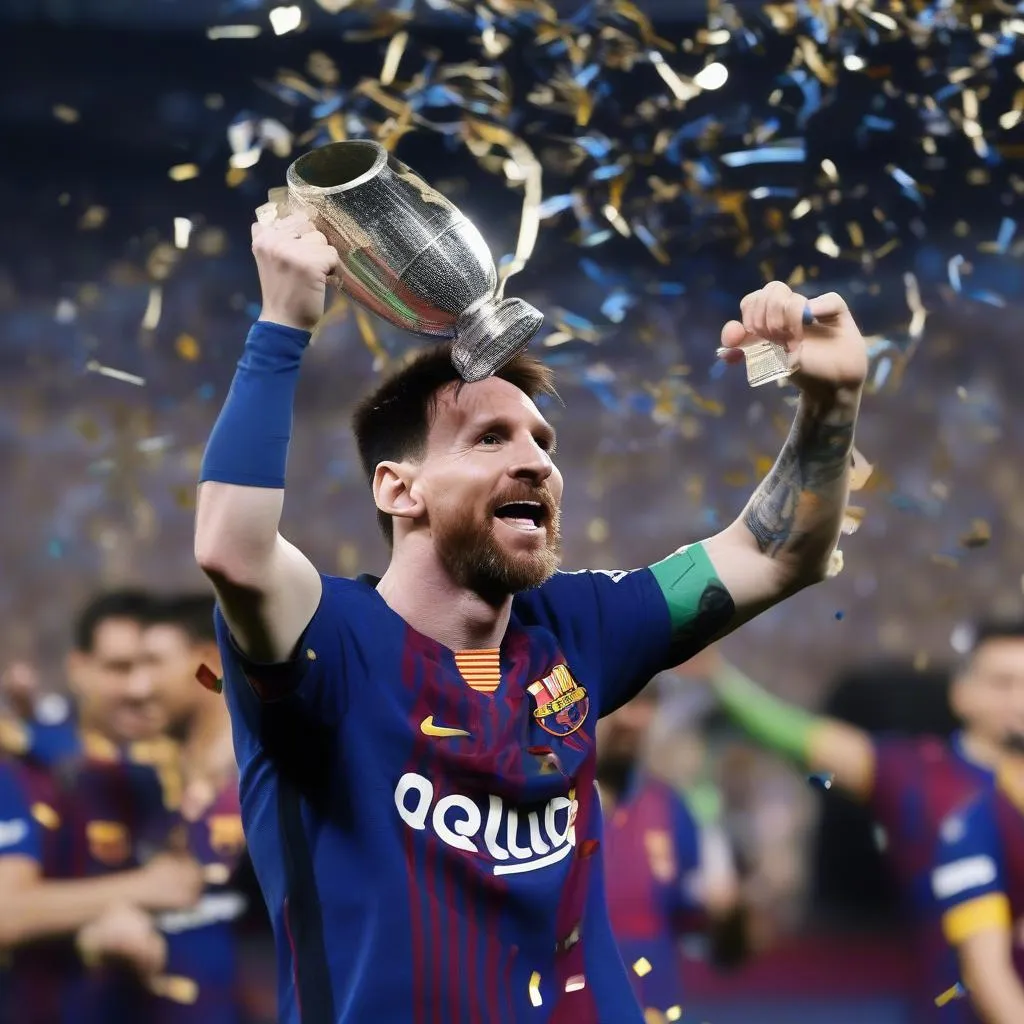 Messi giơ cao cúp vô địch