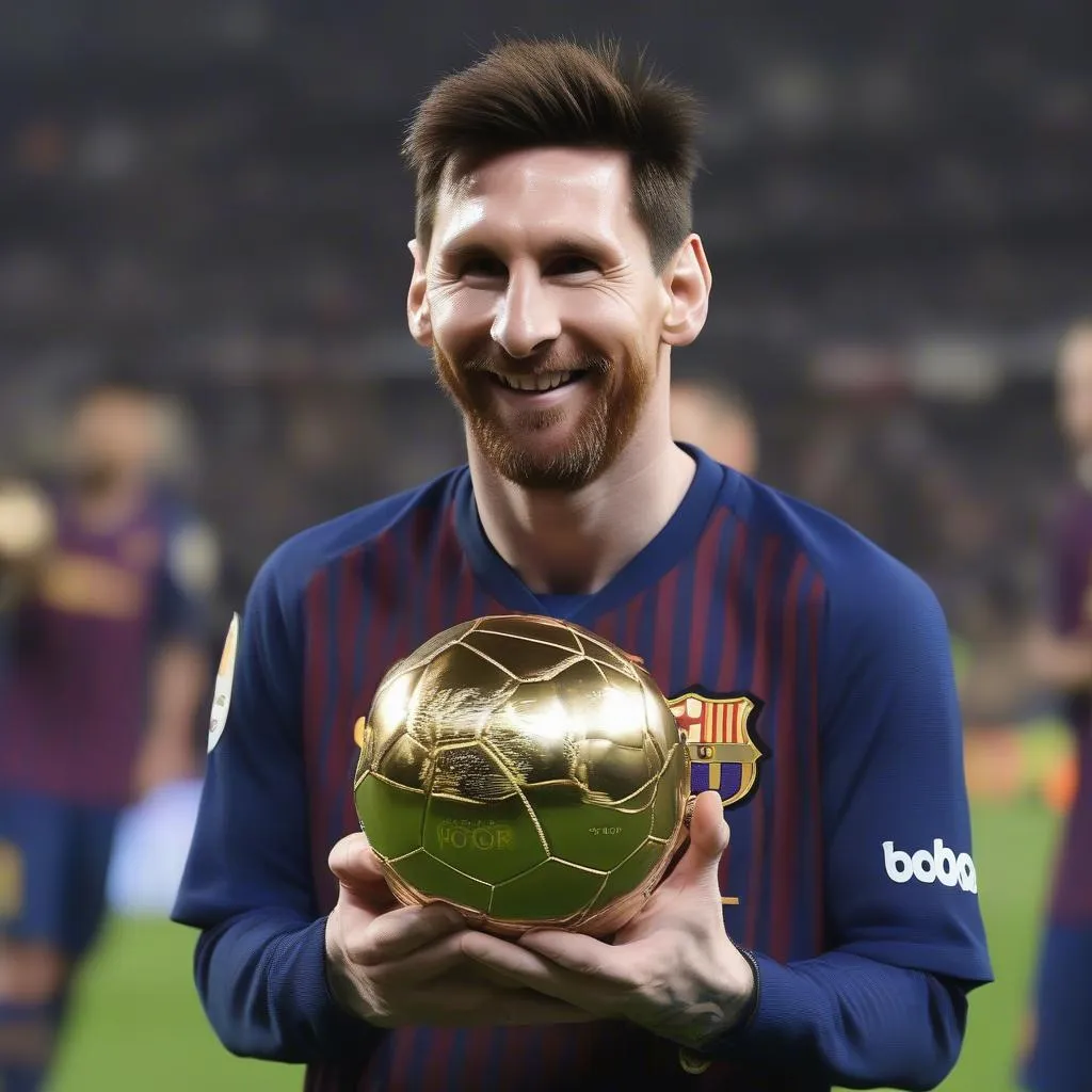 Messi giơ cao quả bóng vàng