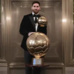 Messi giơ cao Quả Bóng Vàng